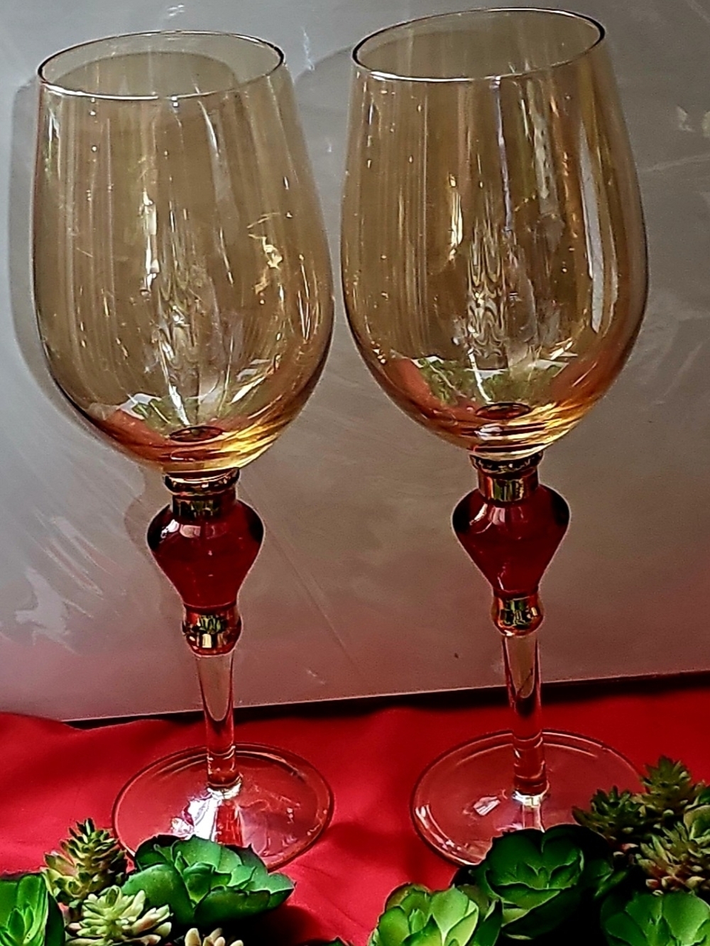 Elegant PIER 1 Amber Luster Red Jewel Water Goblet, Set of 2